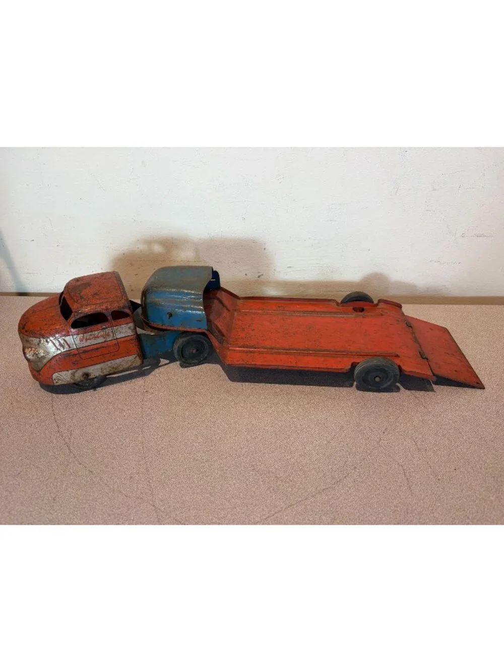 Vintage 1930-40’s Buddy L Wyandotte Express Press Steel Truck & trailer large!